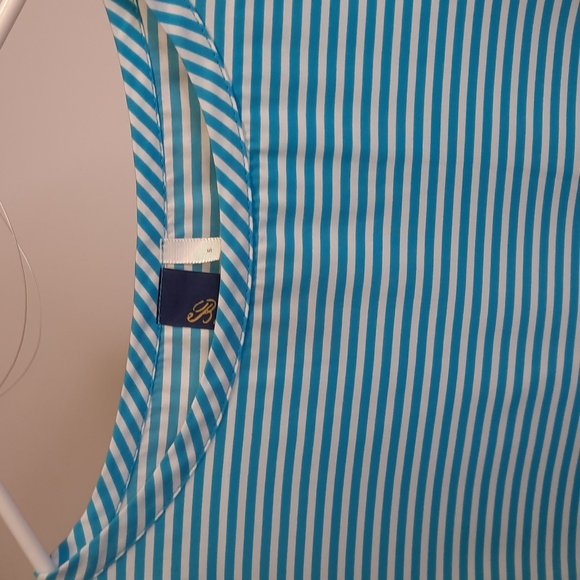 Blue Rain Turquoise and White Striped Short Sleeve Blouse, Size S - Picture 3 of 5